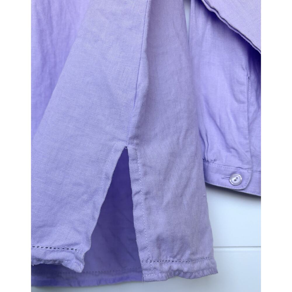 LL Bean Purple Linen Tunic Top Collarless Button Front Pintuck Pleats XL - Picture 5 of 15